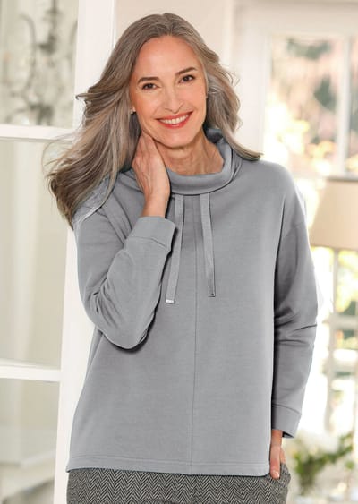 Sweatshirt met afstaande kraag en tunnelkoordje - grijs - Gr. 19 van Goldner Fashion
