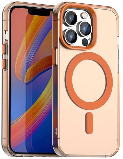 MagSafe Compatibel Backcover Hoesje Geschikt voor Apple iPhone 13 Pro - Oranje & Semi-Transparant Design - Stijlvol & Goede Bescherming