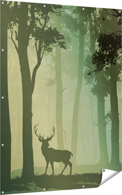 Gards Tuinposter Hert in het Bos - Silhouet - 120x160 cm - Tuindoek - Tuindecoratie - Wanddecoratie buiten - Tuinschilderij