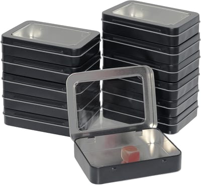 Rectangulaire Mini Opbergdozen met Transparante Deksel - Set van 12 Stuks voor Kleine Voorwerpen, Blik met Scharnier, Ideaal voor Organiseren en Decoratie (11.5 x 8.5 x 2.2 cm)