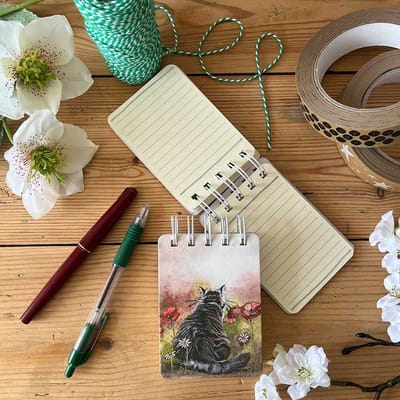 Alex Clark klein spiraal gebonden notitieblokje kat ~Cat in the Poppies Small Spiral Bound Notepad'