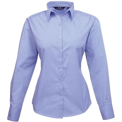 Premier Dames/Dames Popeline Blouse met Lange Mouwen (Middenblauw)