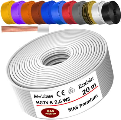 Enkeladerige Flexibele Installatiedraad H07V-K 2,5mm² Wit op Rol