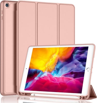 Hoes geschikt voor iPad Air 2 met pencil houder smart bookcase Rosegoud - Hoes geschikt voor iPad Air 2 Cover - Air hoes met pencil smart cover - Hoes geschikt voor iPad Air 2 case - Hoes geschikt voor iPad air cover met apple Pencil Vakje
