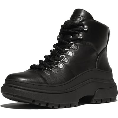 FitFlop Wylder Lace Up Boot - Leather ZWART - Maat 38