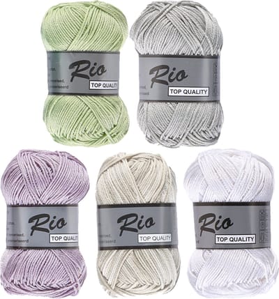 Rio katoen garen pakket - licht grijs, mint multi en uni kleuren - 10 bollen van 50 gram