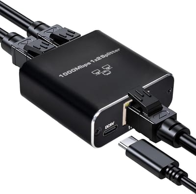 LAN Splitter 1 op 2, 1000 Mbps Ethernet Switch voor Computer en Router