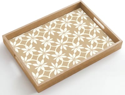 Dienblad hout 50x35 cm - Schootdienblad - Bloemen - Patroon - Beige - Borrelplank rechthoek - Plateau dienbladen