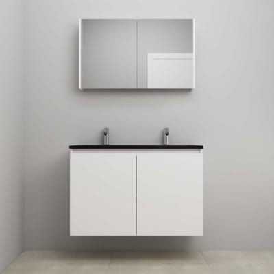 On-Line Badkamermeubelset - 100 cm - Voorgemonteerd - Greeploze Ladestructuur - Acryl Wastafel - 2 Kraangaten - Spiegelkast - Hoogglans Wit