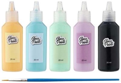 Glasverf met Penseel 5x20ml - 5 Kleuren Glasverf Hobby - Glasverf Volwassenen - Glasverf Kinderen