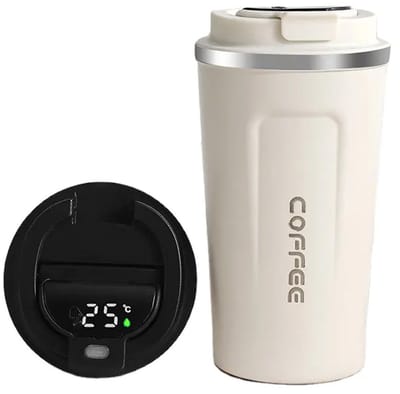 Slimtron Thermo Koffiebeker – 500ml – Digitale Temperatuurweergave - thermometer koffiebeker - wit