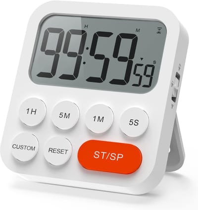 TOVBMUP Digitale keukentimer - met klok - Stopwatch - 3 volumeniveaus - LCD-scherm - Geschikt voor koken, sporten en studeren, inclusief batterijen