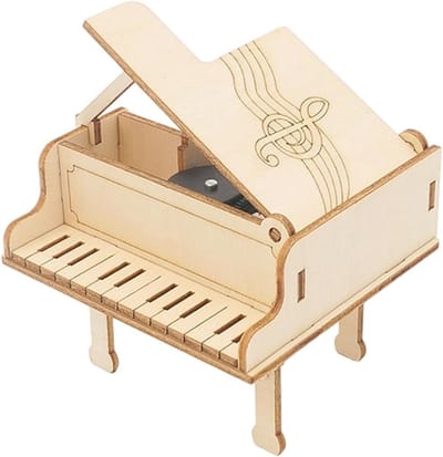 Muziekdoos Piano - Doe-het-zelf Kit - Creatief Knutselen - Klikmontage Zonder Lijm - 8x8.5x10.5 cm - Houtkleurig