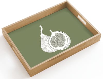 Dienblad hout 40x30 cm - Schootdienblad - Vijgen - Minimalistisch - Getekend - Mosgroen - Borrelplank rechthoek - Plateau dienbladen