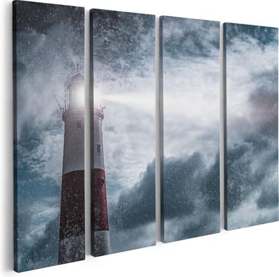 Artaza Canvas Schilderij Vierluik Vuurtoren tijdens de Regen Storm - 80x60 - Foto Op Canvas - Canvas Print