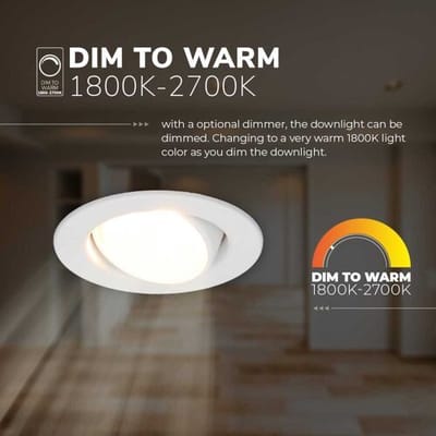 3x HOFTRONIC Malta - Dim to warm inbouwspot - LED - Rond zaagmaat 60-67mm - Wit - Dimbaar - Kantelbaar - 5 Watt - 480 lumen - 230V - 1800-2700K - Plafondspots - Inbouwspot voor badkamer en buiten - 5 jaar garantie