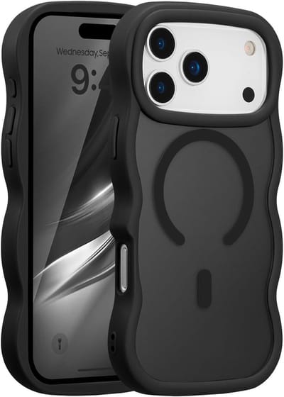 YPCd MagSafe Hoesje Geschikt voor Apple iPhone 17 Pro – Shockproof TPU – Curly Wave Backcover – Anti-Slip – Zwart