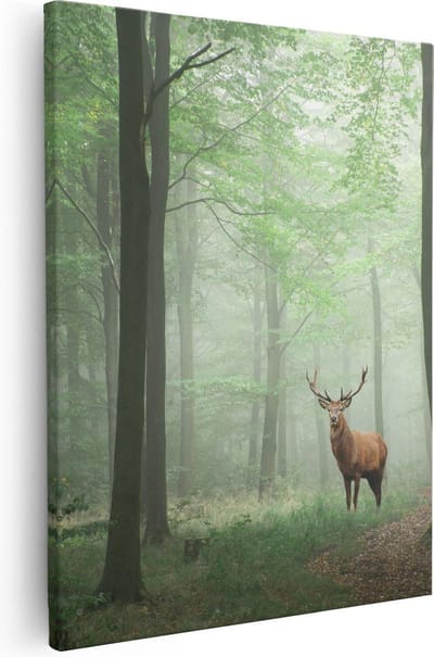 Artaza Canvas Schilderij Bos - 40x50 cm - Wanddecoratie Hert - Muurdecoratie Bomen - Kamer Accessoires