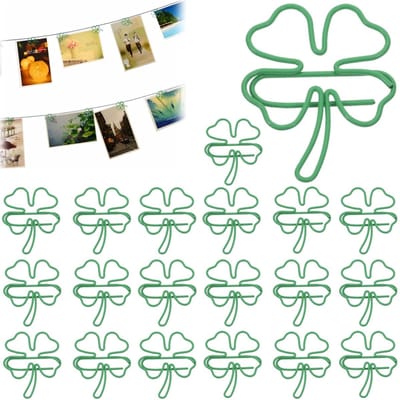 20 stuks paperclips - bladwijzerclip - metalen paperclips - document bevestigingsclip - foto ophangclip - klavertje vier-patroon - voor cadeaus, brieven, ansichtkaarten, kantoordocumenten en planners (3*3,4 cm - groen)