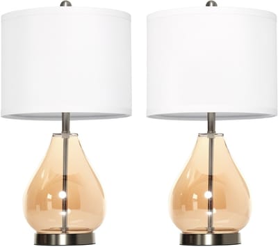 HOMCOM-Nachttischlampe--Ø30 x 56H cm-Weiß+Silber+Bernstein
