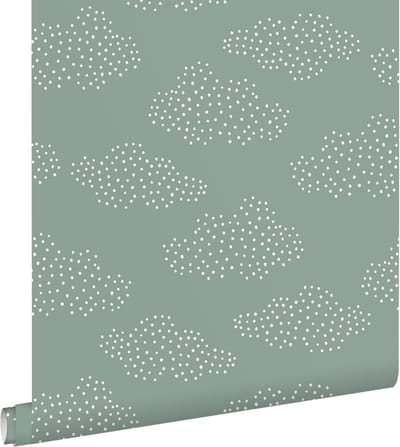 ESTAhome behang wolkjes blauwgroen - 50 x 900 cm - 131222