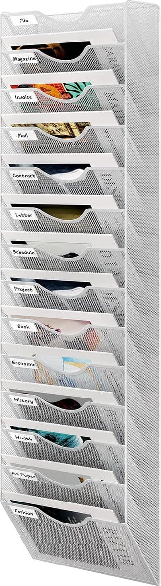 Unyqoos ® Ruime Hangende Documentenorganizer met 14 Niveaus voor Muurmontage in Elegant Wit Design
