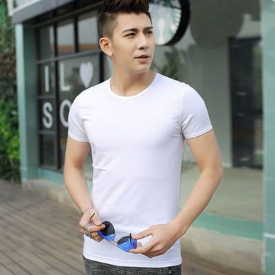 T-shirt à manches courtes de couleur unie pour hommes, chemise basse à col rond, noir, coupe ajustée, haut d'été à manches mi-longues 5XL blanc
