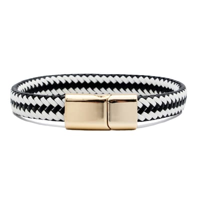 Marama - Herenarmband Mats Zwart Wit - Sluiting Metaal Goud - The Nordic Collection - RVS - vegan gevlochten leer - schuifsluiting - robuuste armband mannen - luxe geschenkverpakking