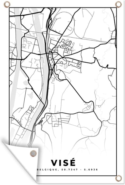 Muurdecoratie België – Visé – Stadskaart – Kaart – Zwart Wit – Plattegrond - 120x180 cm - Tuinposter - Tuindoek