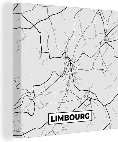 Canvas Schilderij Kaart – Plattegrond – Stadskaart – Limbourg – België – Zwart Wit - 20x20 cm - Wanddecoratie