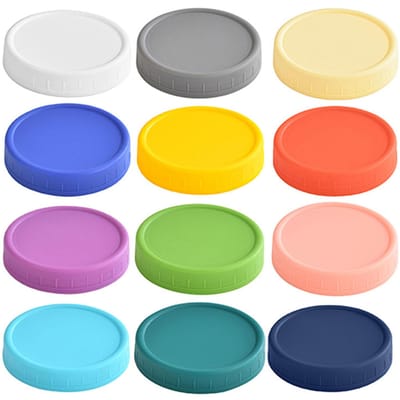 12 stuks Herbruikbare 70 mm 86 mm Plastic Mason Jar Deksels voor Pot met Wijde Hals Lekdichte Afsluiting Flesdeksel Tuitdeksel Goede Afsluiting Keukengereedschap 70mm yellow