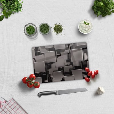 Zwarte Blokjes PatroonTempered GlasSnijplank 20cm × 30cm - Glassnijplank