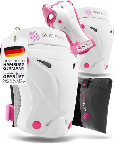 Inliner Beschermers Set voor Volwassenen - 6-delige Bescherming voor Skateboard en Inline Skaten - Knie- en Elleboogbeschermers - Maat L - Roze Wit