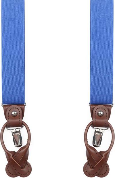 Suitable Luxe Bretels Denim Blauw - Pattern: Lussen met knoopsgat en klemsluiting - met Brede Stevige Clips - Heren / Unisex - Volwassenen - Luxe cadeauverpakking