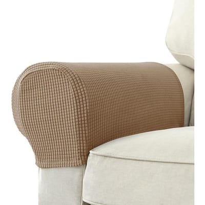 Jacquard Sofa Armleuning Hoes Voor Woonkamer Stretch Effen Kleur Zitting Armbeschermer Fauteuil Hoezen Bankhoes Verwijderbaar 2 Stuks 1 set (2 pieces) gray