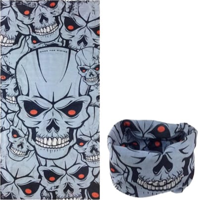 Fako Fashion - Colsjaal - Gezichtsmasker - Bandana - Nekwarmer - Sjaal - Col - Microfiber Faceshield - Skull Grijs