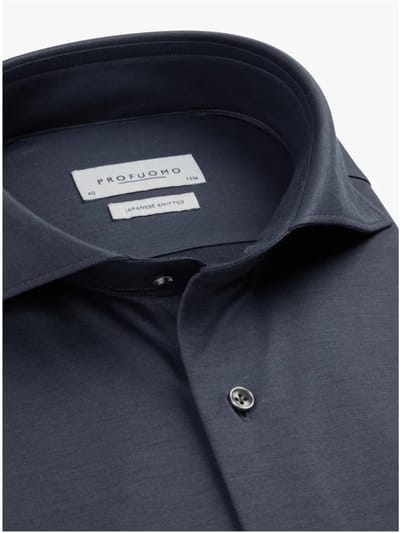 Profuomo slim fit heren overhemd - jersey - jeansblauw - Strijkvrij - Boordmaat: 39