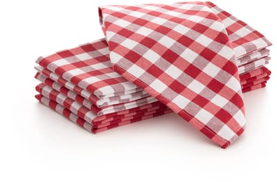 GAMUSI - Set van 6 Servetten Vichy Ruit - 45x45 cm - Katoen Polyester - Herbruikbare Dinerservetten - Horeca Kwaliteit - Rood