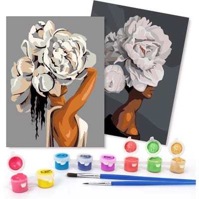 Rubye® Schilderen Op Nummer Volwassenen – Bloemenhoofd – Inclusief Verf en Penselen – Canvas Schildersdoek Zonder Frame - Kleuren op Nummer - Dubbele Set - 15x20cm