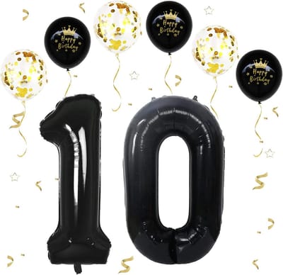 Extra Grote Zwarte Folieballon Cijfer 10 - 101 cm Helium Ballon voor 10e Verjaardag Decoratie