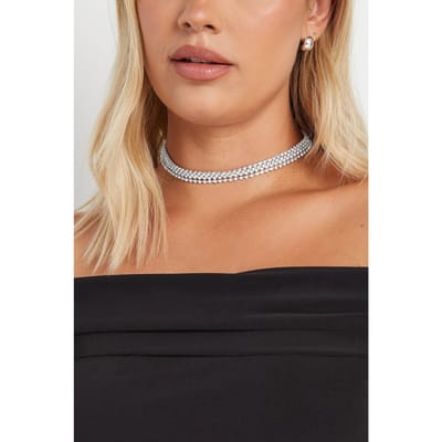 Yours Chokerketting Met Meerdere Rijen Met Diamantjes In Zilversize One Size