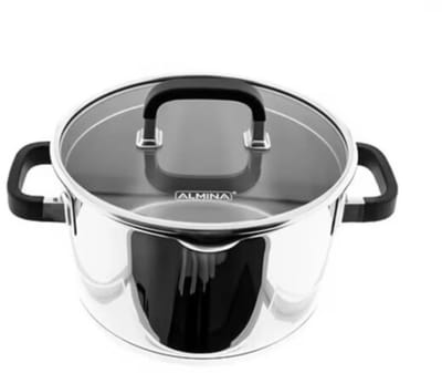 Almina Kookpan- Edelstaal - Met Rubberen Handvat - Siliconen Glazen Deksel met Rubberen Handvat - 20cm - 3 Liter