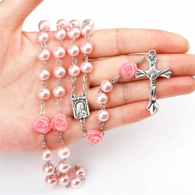 6MM Katholieke Glazen Kralen Rozenkrans Ketting Voor Vrouwen Rode Roos Lange Ketting Kruisbeeld Kruis INRI Hanger Mannen Religieuze Gebedssieraden