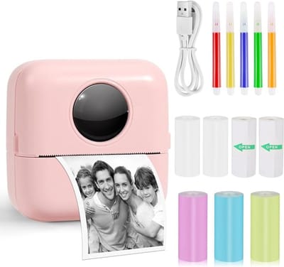 Fotoprinter Voor Smartphone – Bluetooth Printer - Mobiele Fotoprinter Inclusief Thermisch Drukpapier - Mini Printer Inclusief Aquarelpotloden - Pocket Printer 200dpi – Roze
