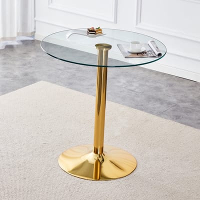 Moderne, minimalistische ronde bartafel van gehard glas: met een diameter van 89 cm en een hoogte van 92 cm is dit de ideale keuze om een ietwat luxueuze sfeer te creëren.