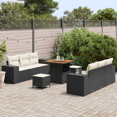 vidaXL Tuinbank Set Zwart en Crème 221 x 204 x 85 cm Poly Riet