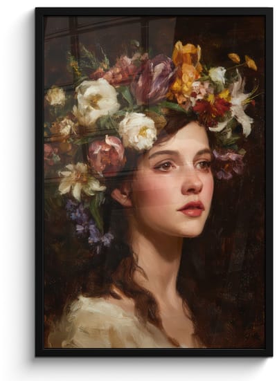 Poster in lijst - Fotolijst 60x90 cm - Posters - Portret - Vrouw - Bloemen - Posterlijst zwart - Decoratie - Wanddecoratie woonkamer - Muurdecoratie slaapkamer