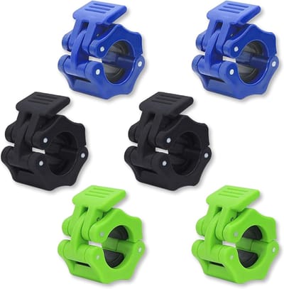Set van 6 Dumbbell Sluitingen 30 mm voor Halterstangen - Snelsluiting voor Gewichtheffen, Fitness en Training (Zwart, Blauw, Groen)