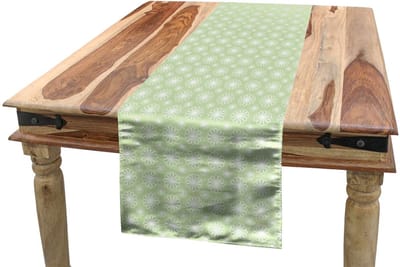 ABAKUHAUS Bloemen-tafelloper – rechthoekig 40x180 cm – pistachegroen & wit – machinewasbaar