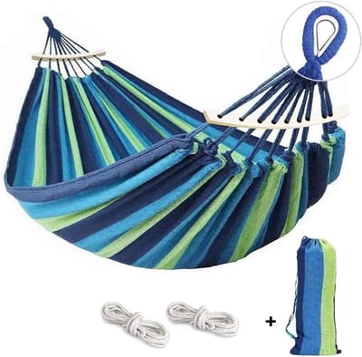 Hangmat 285 x 155 cm met Verstevigingsstaven Canvas Draagvermogen 550 kg